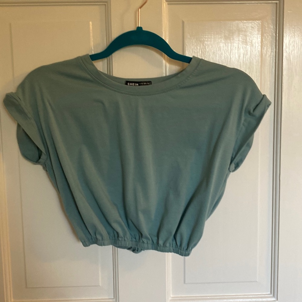 teal scrunched crop top